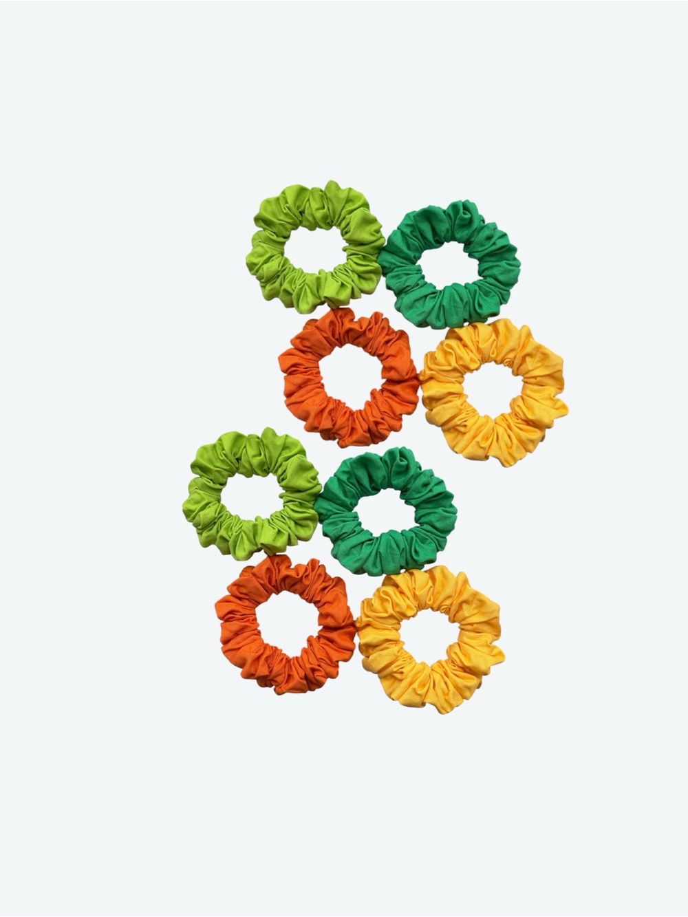 Bright Multi-Color Scrunchie Set – Green, Orange & Yellow - Picture 3 of 7